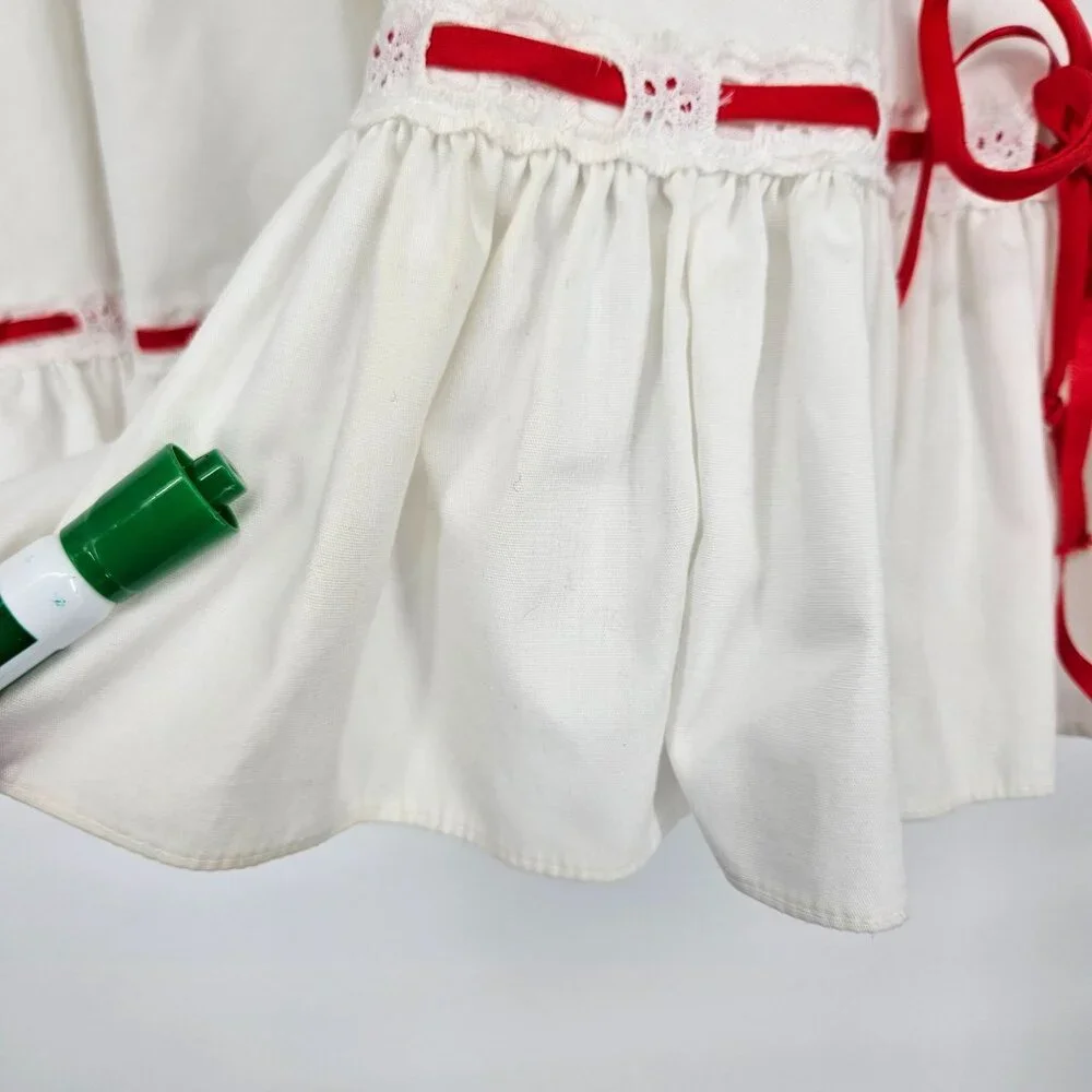 Ruffle Shirt Top Skirt Set M Red White Lace Trim Cotton Blend Dance Western USA - Picture 7 of 12